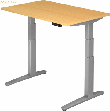 Hammerbacher Ergonomic Aktiv XBHM12 elektrisch höhenverstellbarer Sitz-Steh-Schreibtisch 120x80cm Buche/silber