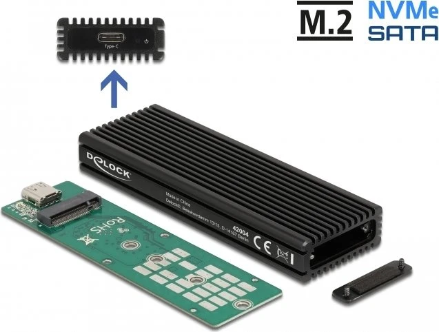DeLOCK External Combo Enclosure M.2 for NVMe PCIe or SATA SSD, USB-C 3.1