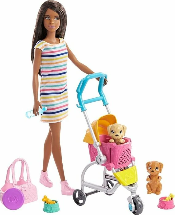 Mattel Barbie - Hundebuggy Spielset mit Puppe brünett