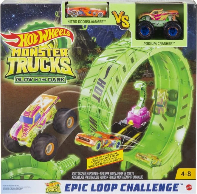 Mattel Hot Wheels Monster Trucks Looping Challenge-Spielset mit Leuchteffekt