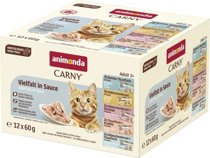 animonda Carny Adult Fine Fillets, Vielfalt in Sauce, 720g (12x 60g)