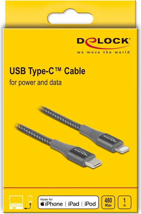DeLOCK Daten- und Ladekabel, USB-C [Stecker] auf Lightning [Stecker], Adapterkabel, 1m