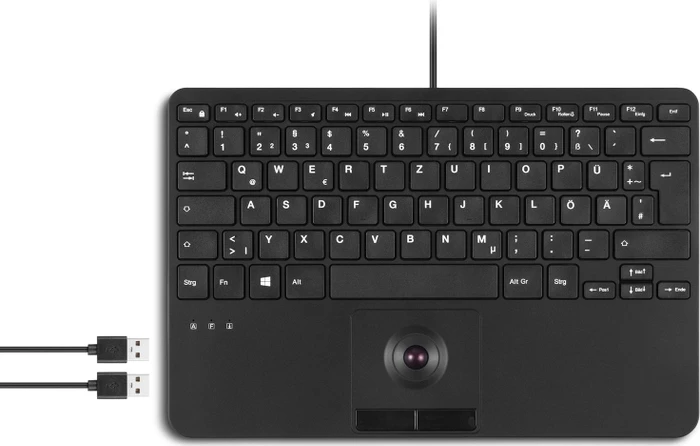 Perixx Periboard-526 Wired Mini Membrane Trackball Keyboard, schwarz, USB, DE