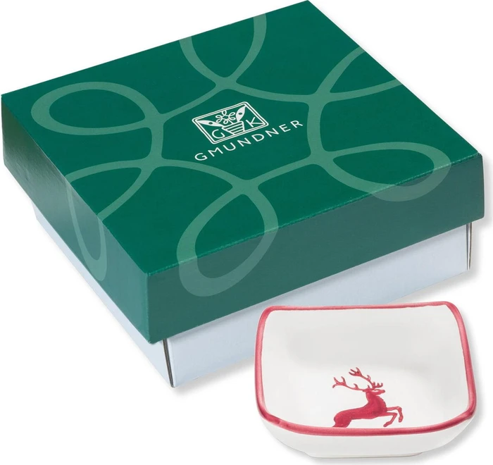 Gmundner Keramik Bordeauxroter Hirsch Schälchen quadratisch im Geschenkkarton 9x9cm
