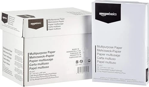 AmazonBasics Mehrzweck-Papier FSC Universalpapier weiß, A4, 80g/m², 2500 Blatt