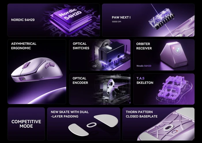 Lamzu Thorn V2 8K Wireless Gaming Mouse violett, USB