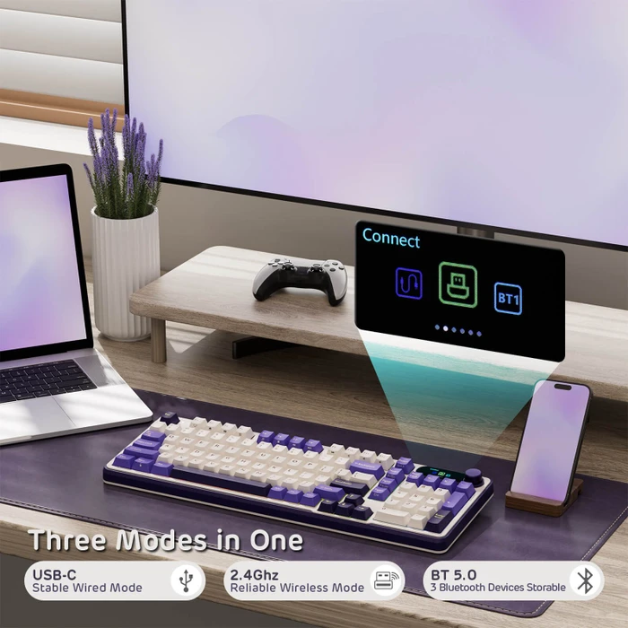 RK Royal Kludge S98, Lavendel Lila, 96%, hot-swap, RK Tactile Beige, USB/Bluetooth, US