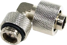 Aquatuning HF Schlauchanschluss, 90°, G1/4" AG auf 13/10mm drehbar, silber vernickelt