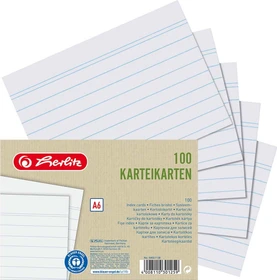 Herlitz Karteikarten, A6, liniert, weiß, 100 Blatt