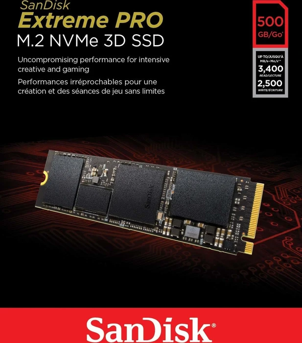 SanDisk Extreme Pro M.2 NVMe 3D SSD 500GB, M.2 2280 / M-Key / PCIe 3.0 x4