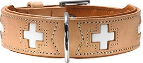 Hunter Swiss Hundehalsband, Leder, hochwertig, schweizer Kreuz, 55 M, beige