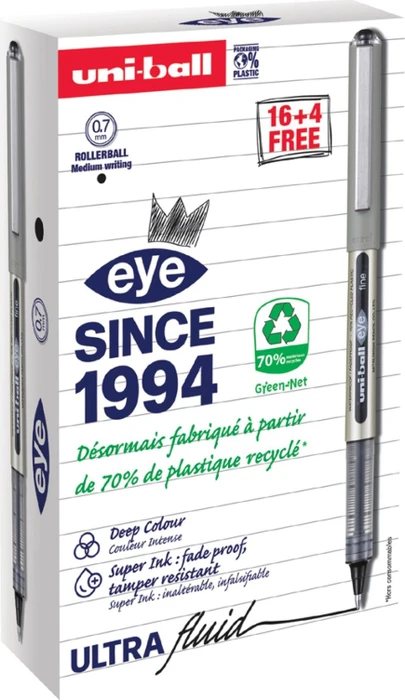 Uni-Ball Eye Fine UB-157 Tintenroller (Mine) schwarz/transparent, 20er-Pack