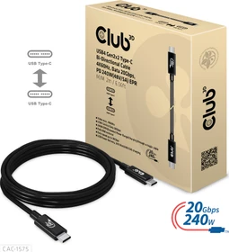 Club 3D USB-C 3.2 Kabel, 20Gb/s, 4K60Hz, 240W PD EPR, USB-C 3.2 Stecker auf USB-C 3.2 Stecker, 2m (CAC-1575)