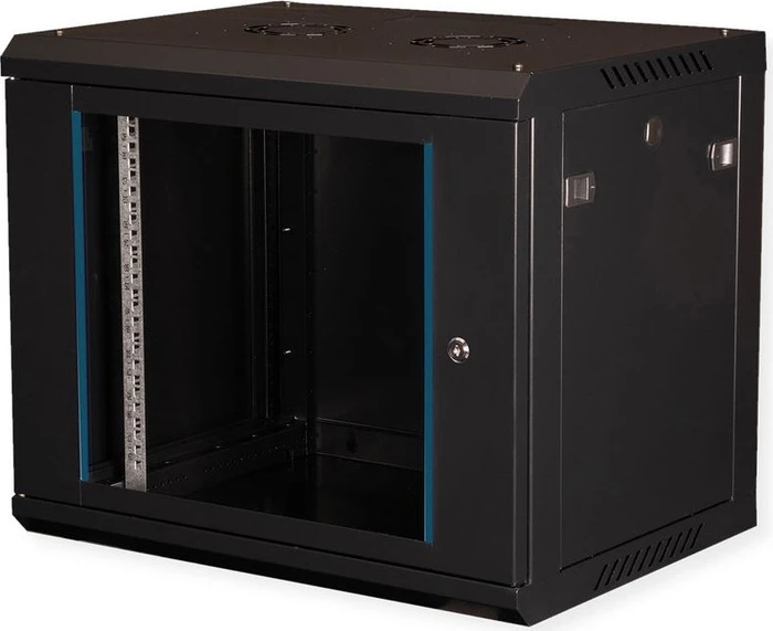 Roline / Secomp Value 19" Wandgehäuse 9HE, Flatpack, Sicherheitsglastür, IP20, RAL 9005, 450mm tief