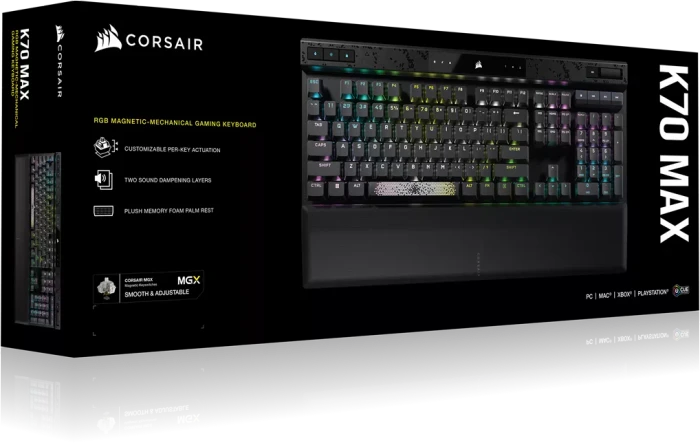 Corsair Gaming K70 MAX RGB Magnetic-Mechanical, Steel Grey, Corsair MGX, USB, US
