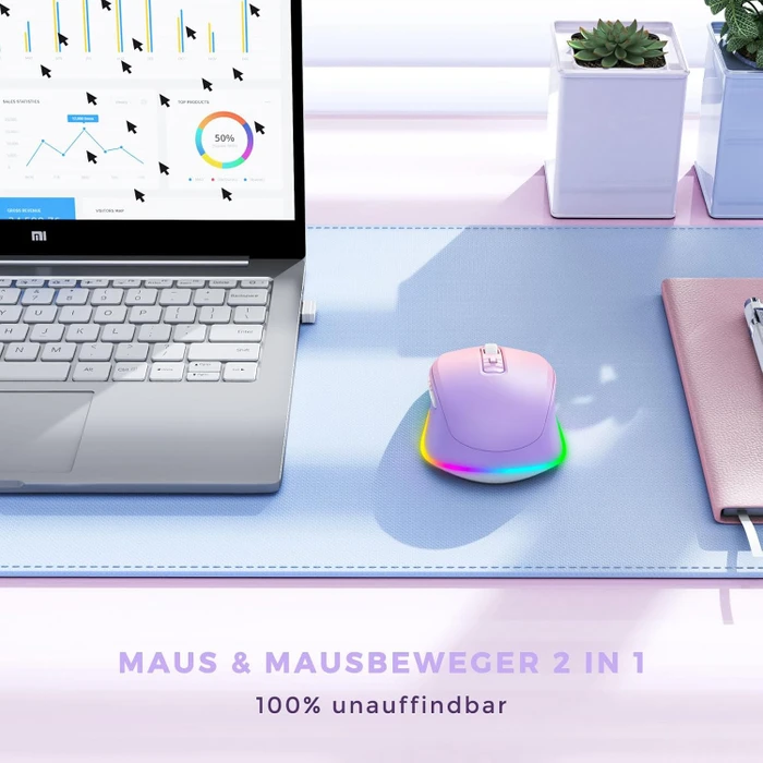 Seenda Rechargeable Wireless RGB Mouse mit Jiggler-Funktion, rosa/violett, USB
