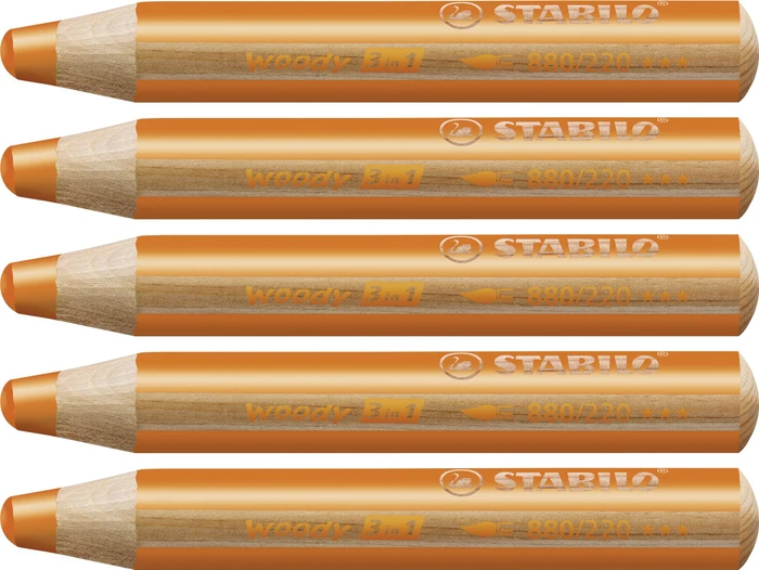 STABILO Woody 3in1 Wachsmalstift orange, 5er-Pack