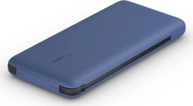 Belkin BoostCharge Plus 10K-USB-C-Powerbank mit integrierten Kabeln blau