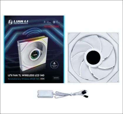 Lian Li Uni Fan TL LCD Wireless 140 RGB Reverse Blade, weiß, LED-Steuerung, 140mm