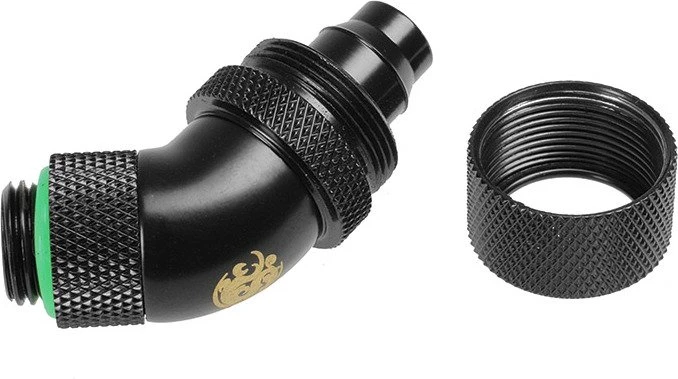 Bitspower Schlauchanschluss 45° G1/4" auf 16/10mm, drehbar, Matt Black