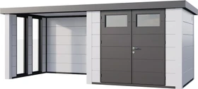 Telluria Classico 2724 Gerätehaus inkl. Anbau 2.84m links weiß/grau