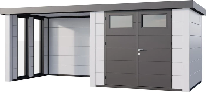Telluria Classico 2724 Gerätehaus inkl. Anbau 2.84m links weiß/grau