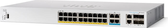 Cisco Business 350 Rackmount Gigabit Managed Switch, 24x RJ-45, 2x SFP+, 2x RJ-45/SFP+, 375W UPoE