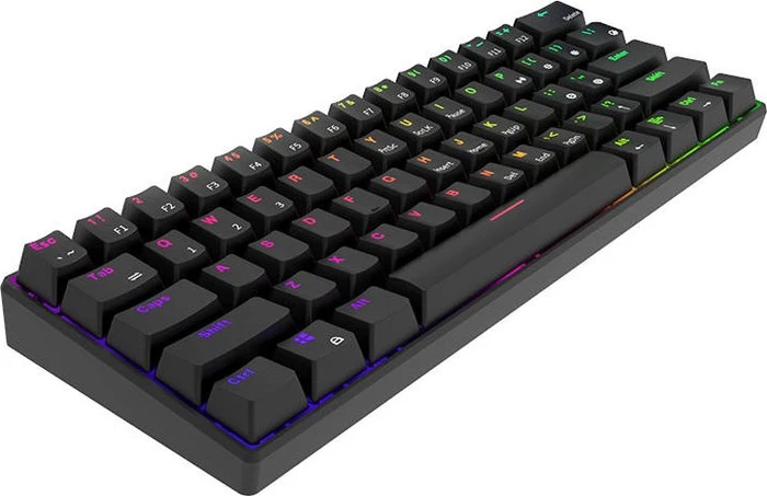 RK Royal Kludge RK61 60% Wireless, schwarz, LEDs RGB, Gateron RED, USB/Bluetooth, DE