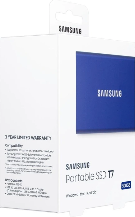 Samsung Portable SSD T7, Indigo Blue, 500GB, USB-C 3.1