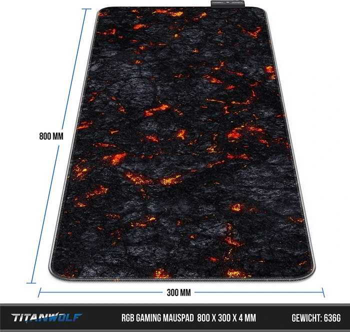 Titanwolf Lava Lightning RGB XXL Gaming-Mauspad, 800x300mm, schwarz/rot