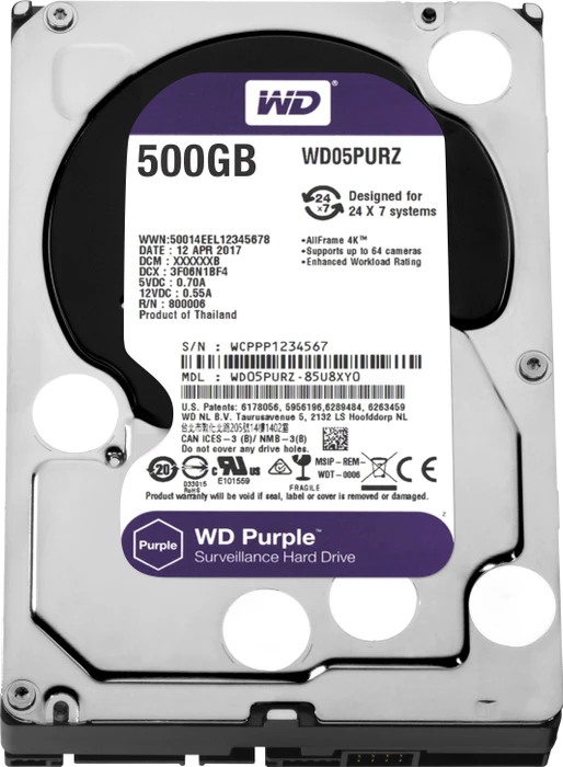 Western Digital WD Purple 500GB, 24/7, 512e / 3.5" / SATA 6Gb/s