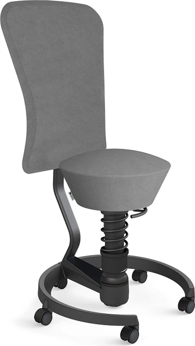 Aeris Swopper Work New Edition Bürohocker mit Rollen und Lehne, Feder Low, Gestell Alu schwarz, Bezug Mikrofaser Comfort grau
