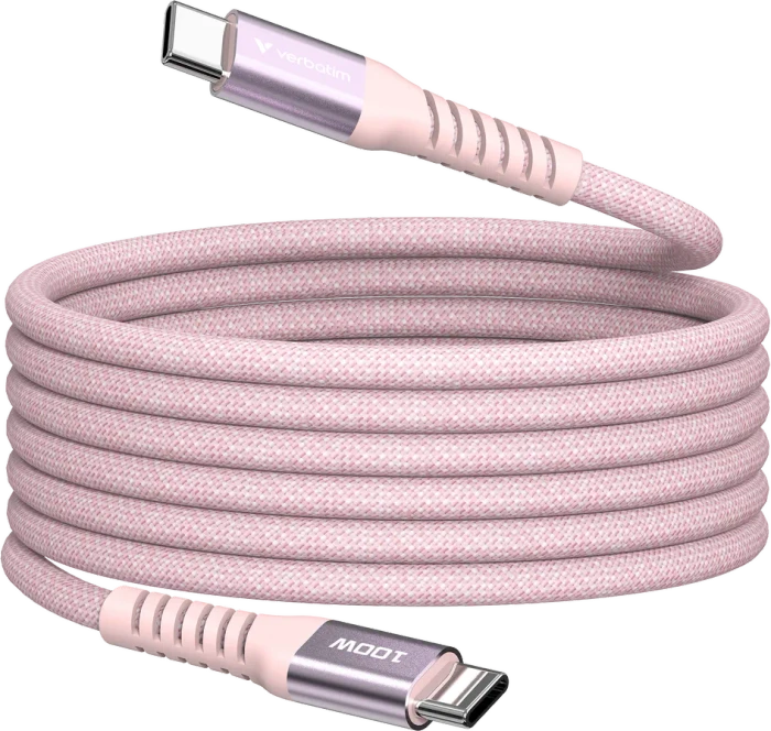 Verbatim Sync & Charge Magnetisches USB-C Kabel, USB 2.0, 480Mb/s, 100W PD 3.0/QC 3.0, USB-C Stecker auf USB-C Stecker, rosa, 1.2m