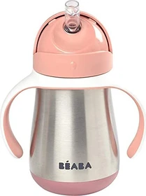 Beaba Edelstahl Trinklernbecher mit Trinkhalm, 8+M, 250ml, old pink