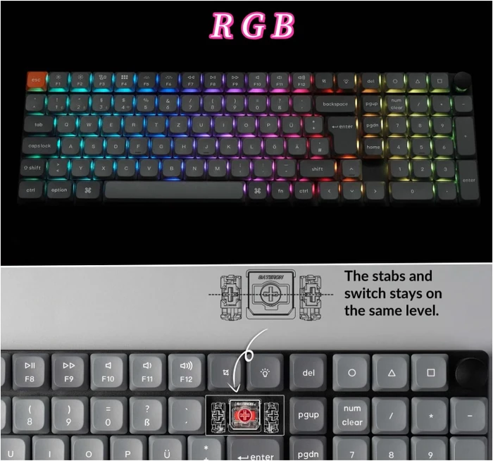 Keychron K17 Max, grau, LEDs RGB, Gateron LOW PROFILE 2.0 BROWN, USB/Bluetooth, DE