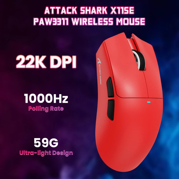 Attack Shark X11SE Wireless Gaming Mouse rot, USB/Bluetooth