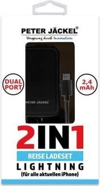 Peter Jäckel USB Travel Charger Set 2in1 Dual Port 2.4A Lightning schwarz
