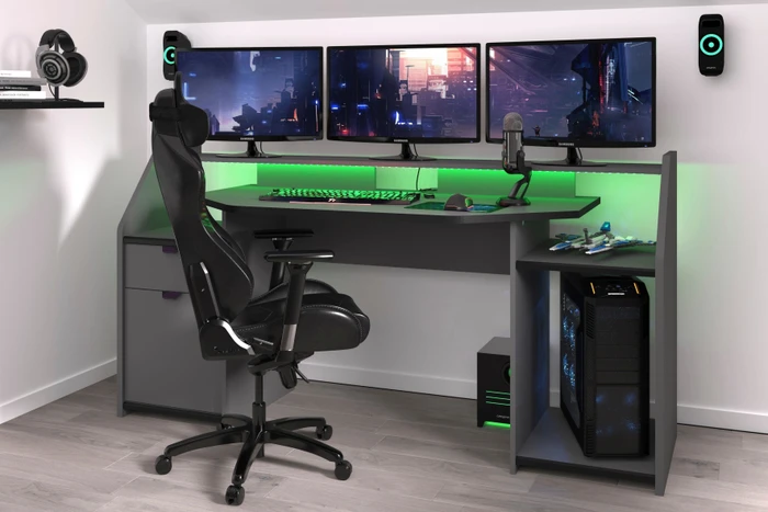 Parisot Set-Up Gaming Tisch Schreibtisch mit LED-Beleuchtung 131x67cm Carbon/Carbon