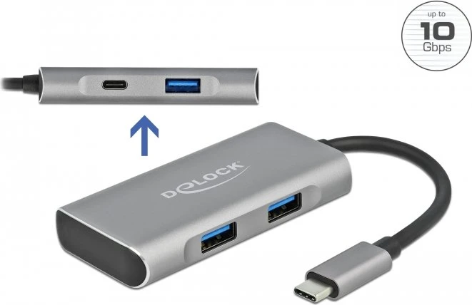 DeLOCK USB-Hub, 1x USB-C 3.1, 3x USB-A 3.1, USB-C 3.1 [Stecker]