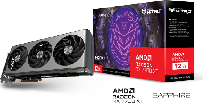 Sapphire Nitro+ Radeon RX 7700 XT, 12GB GDDR6, 2x HDMI, 2x DP, lite retail