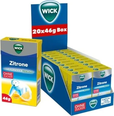 Wick Zitrone & natürliches Menthol Halsbonbons ohne Zucker, 46g