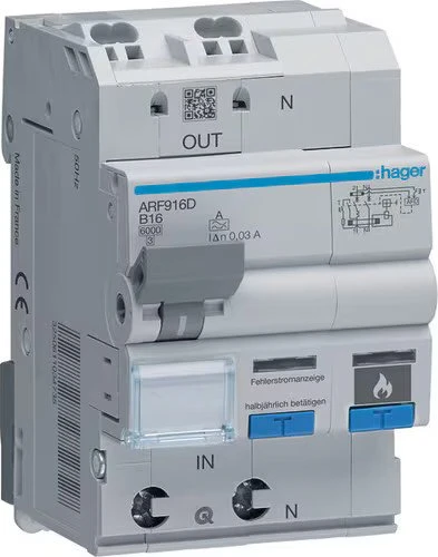 Hager Fehlerlichtbogen-Schutzeinrichtung AFDD mit FI-LS 1P+N 6kA B-16A 30mA Typ A 3M