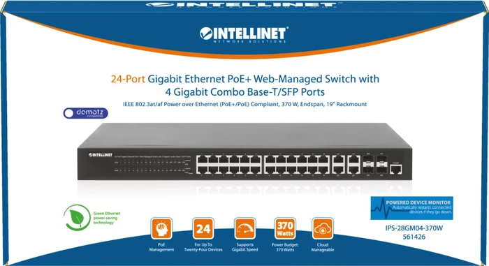 Intellinet Rackmount Gigabit Managed Switch, 24x RJ-45, 4x RJ-45/SFP, 370W PoE+