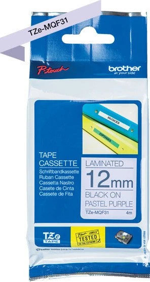 Brother TZe-MQF31 Beschriftungsband, 12mm, schwarz/pastellviolett