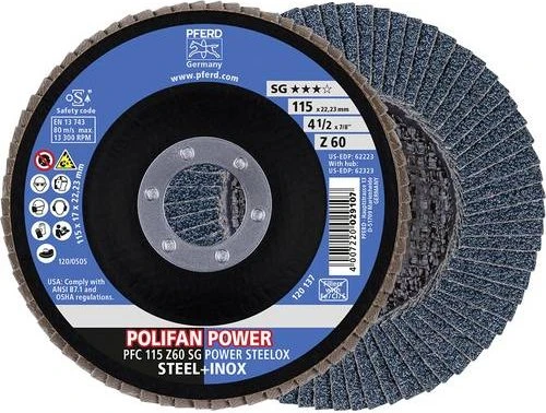 Pferd PFC 115 Z 60 SG POWER STEELOX POLIFAN Fächerschleifscheibe K60, 115x22.23mm, 10 Stück