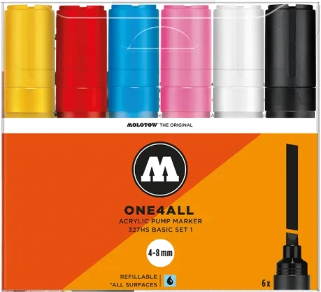 Molotow ONE4ALL 327HS 4-8mm Acrylmarker Basic-Set 1 sortiert, 6er-Set, Etui