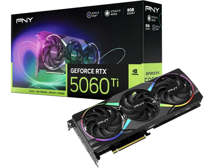 PNY GeForce RTX 5060 Ti Epic-X RGB Triple Fan, 8GB GDDR7, HDMI, 3x DP