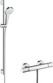 Hansgrohe Croma Select S Ecostat Comfort Thermostat und 90cm Brausestange Duschset chrom/weiß