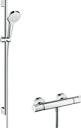 Hansgrohe Croma Select S Ecostat Comfort Thermostat und 90cm Brausestange Duschset chrom/weiß