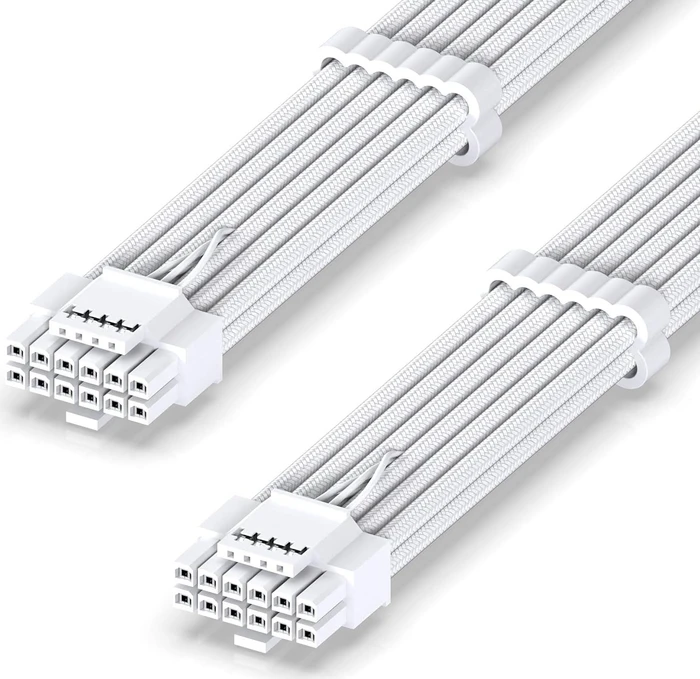 EZDIY-FAB 12VHPWR Kabel, 16-Pin PCIe 5.0 12VHPWR Stecker auf 16-Pin PCIe 5.0 12VHPWR Stecker, 16AWG, weiß, 60cm